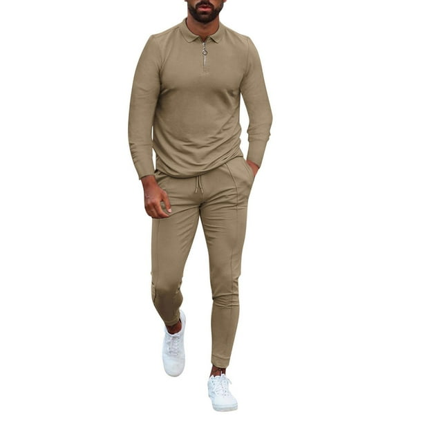 WANYNG Men's Autumn 2Piece Solid Turndown Neck Long Sleeve Shirts