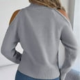 thumbnail image 5 of Women High Collar Sweater Cold Shoulder Long Sleeves Pure Color Loose Fitting Casual Knitted Top Grey S, 5 of 6