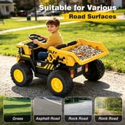 East doll 24V Powered Ride on Dump Truck, Caterpillar Licensed 2 Seater Ride on Toy for Big Kids, 24 Ride ons for Ages 3-8, Ride on Car with Dump Bed, Remote Control, Shovel, 4×100W, Yellow