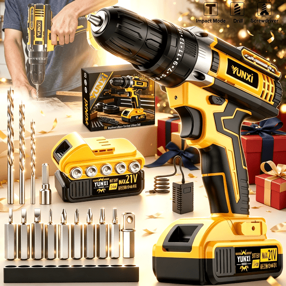 Cordless Lithium Drill Driver Set, Portable Handheld Power Drill for Household Repair & DIY Projects