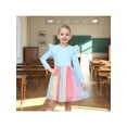 thumbnail image 2 of Sunny Fashion Girls Dress Rainbow Gradient Ruffle Shoulder Tulle Sparkly Gold Star Show Holiday Soft 6 Years, 2 of 7