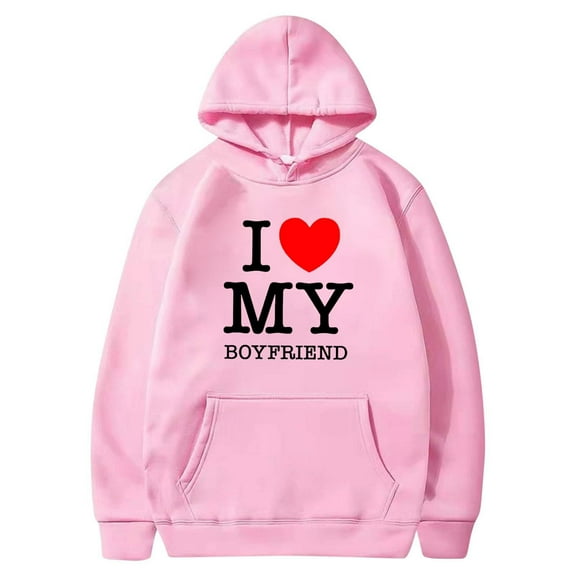 Penkiiy I Love My Boyfriend I Heart My Boyfriend BF Pullover Hoodie Men's Unisex Hoodies Sweatshirt Pullovers Valentine's Day Print Tracksuit Pullover Jacket Pink