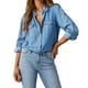 thumbnail image 1 of Camisa vaquera informal para mujer: cuello vuelto, manga larga, botones en la parte delantera, estilo occidental, tallas S-XL, 1 of 8