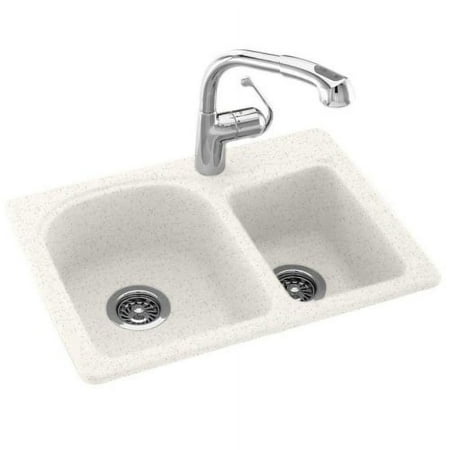 Swan KSDB-2518-010 25" x 18" Swanstone Double-Basin Dual Mount Kitchen Sink, Available in Various Colors