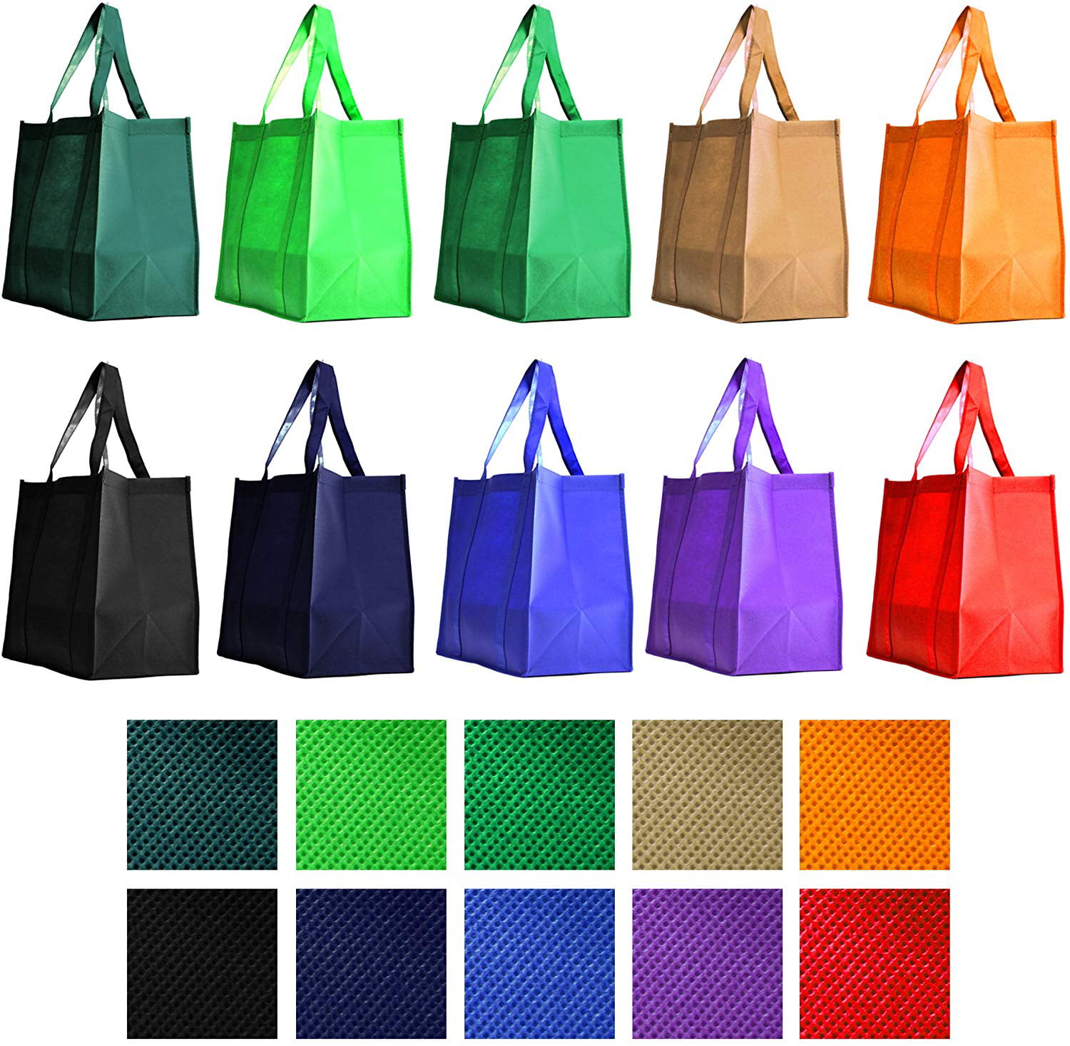 Juvale 10 Pack 10 Pack Non Woven Reusable Shopping Bags with Handles,  Fabric Tote for Favors, 5 Colors (15 x 12.5 In)