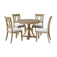 thumbnail image 2 of 5 Piece Farmhouse Round Dining Table Set 40" Rustic Solid Wood Dinner Tables with 4 Dining Chairs Set Kitchen Dining Room Natural, 2 of 7