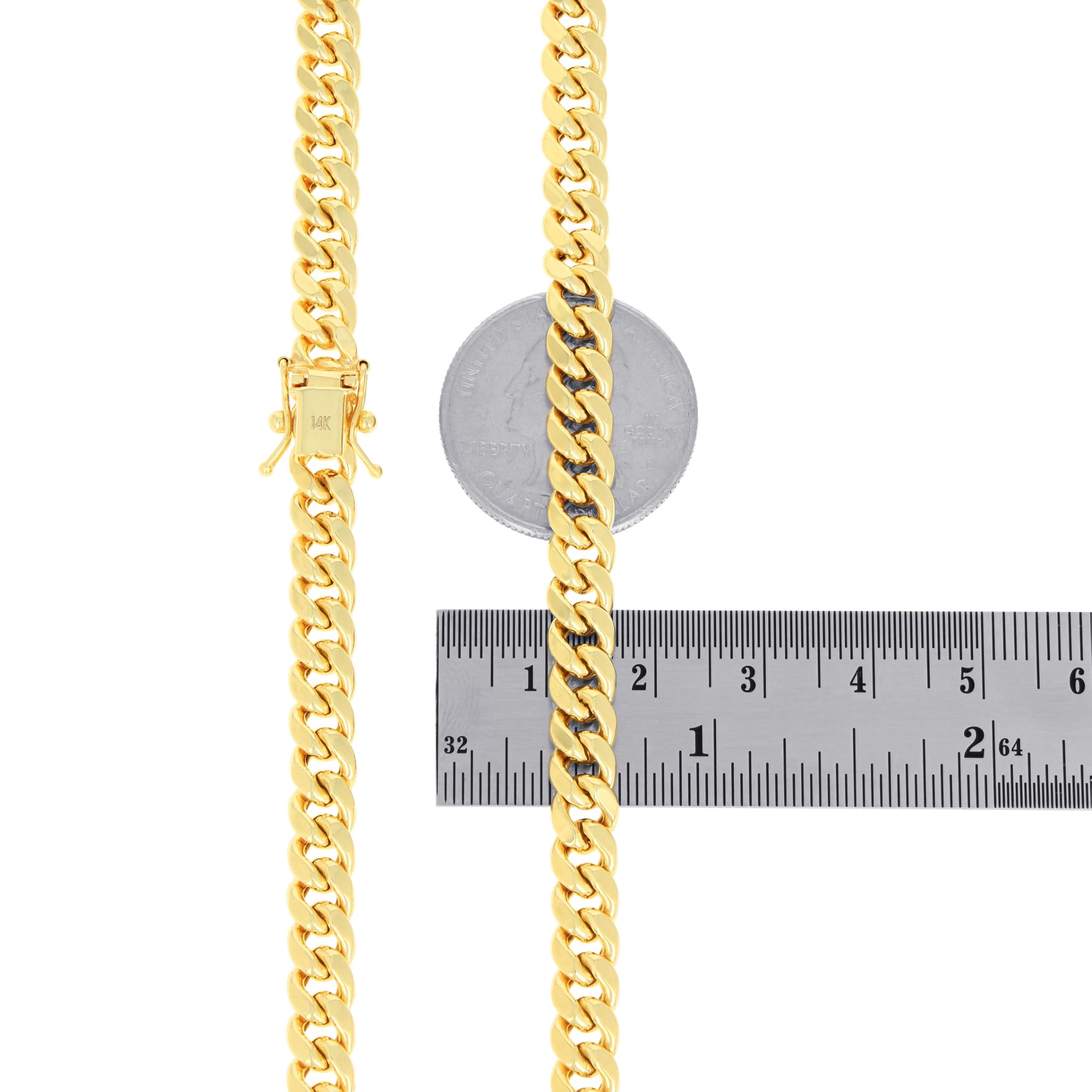 Nuragold 14k Real Yellow Gold Miami Cuban Lightweight Link 6.7mm Chain Necklace (16"-30") Italian Jewelry for Men & Women
