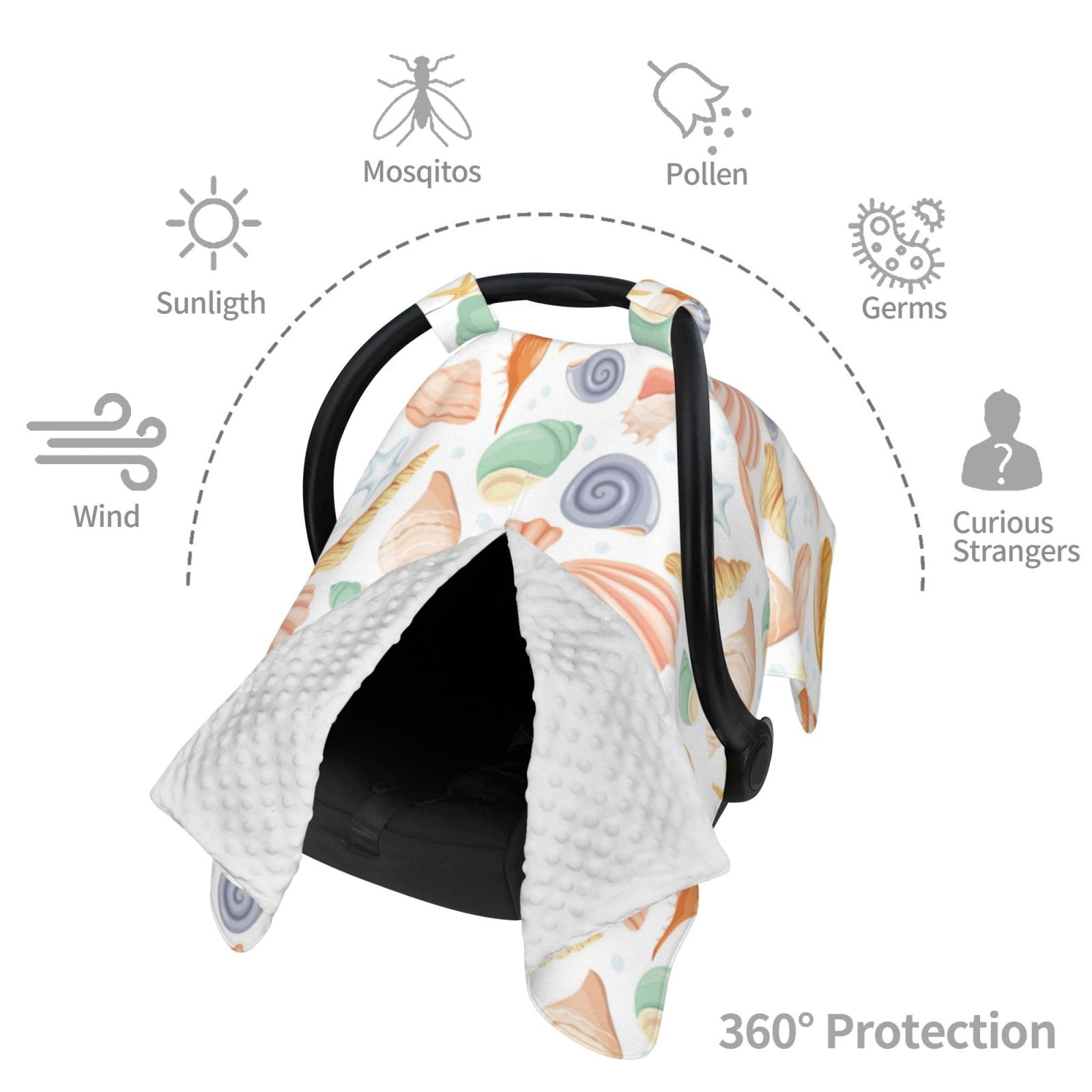 Car Seat Cover Baby - Conch Shells Print No.9054 Breathable Infant Car Seat Cover for Baby Carseat, Lightweight Comfort Baby Essentials Must Haves Newborn Stuff for Girl Boy