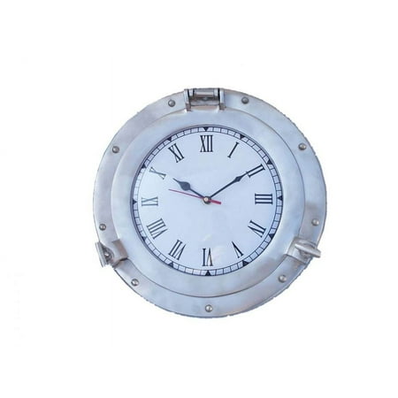Handcrafted Decor Brushed Nickel Deluxe Class Porthole Clock- 12 in.