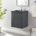 thumbnail image 2 of Wall Mount Sink Vanity Cabinet, Grey Gray Black, Wood, Mid Century Hotel Bedroom Bathroom, Modern Contemporary HB33664, 2 of 9