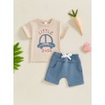 thumbnail image 3 of Toddler Baby Boys Summer Outfits 3 6 12 18 24 Months 2T 3T Letter Car Print Round Neck Short Sleeve T-Shirts Elastic Waist Shorts 2Pcs Clothes Set, 3 of 9