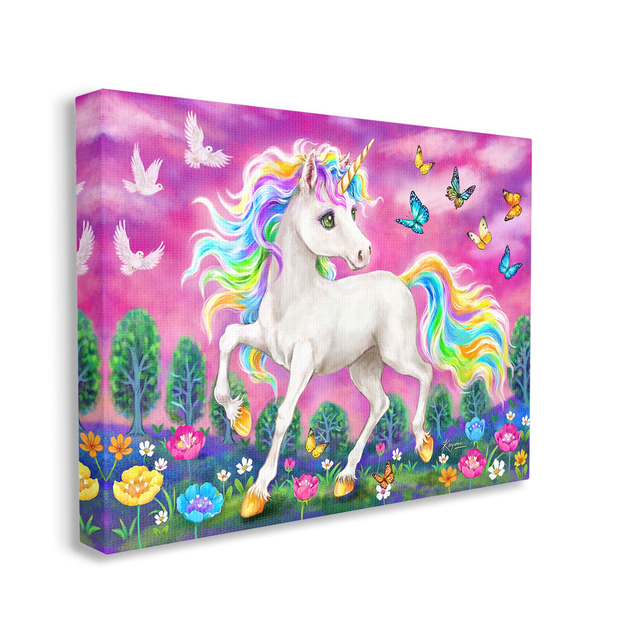Stupell Industries Unicorn in Meadow Fairy Tales & Fantasy Painting Gallery Wrapped Canvas Art Print Wall Art, 40 x 30