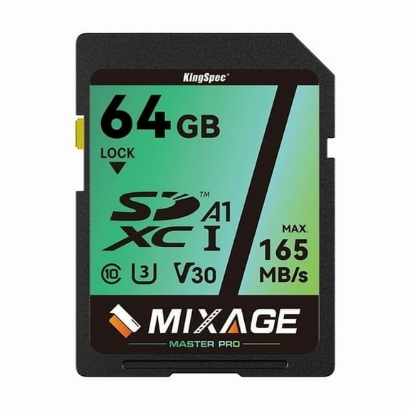 KingSpec MIXAGE 64GB SDXC U3 V30 A1 C10 UHS-I, 165MB/s Read 81MB/s Write 4K UHD Flash Memory Card SD Card for Cameras