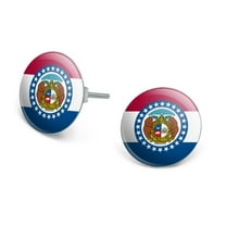 Missouri State Flag Novelty Silver Plated Stud Earrings