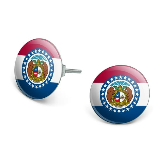 Missouri State Flag Novelty Silver Plated Stud Earrings