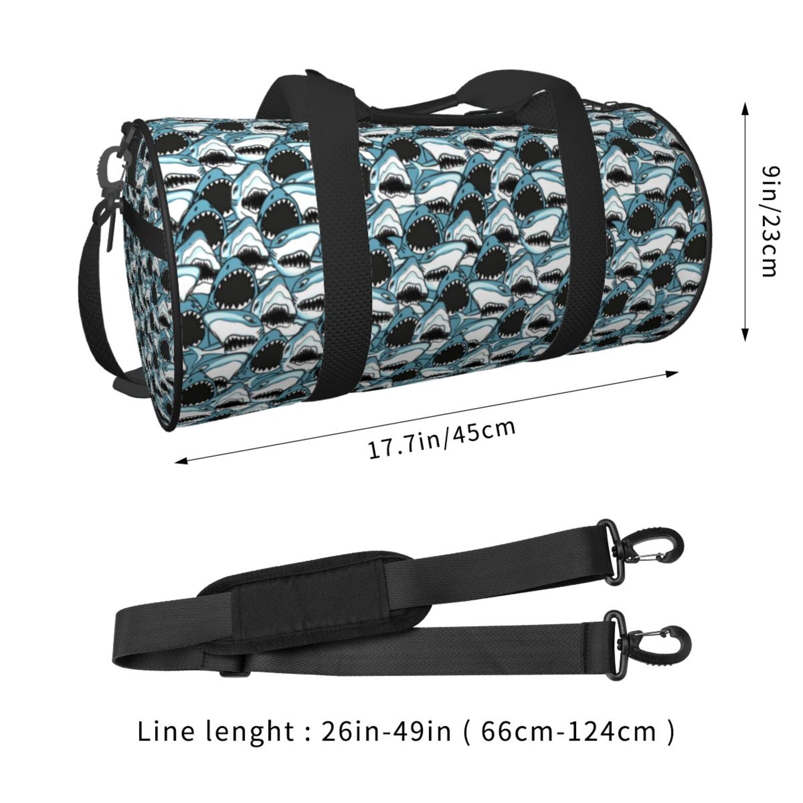 Vsdgher Angry Shark 45L Foldable Duffel Bag, Sports Gym Bag,Overnight Bag, Portable Weekender Bag for Airplanes