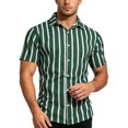 thumbnail image 3 of Men's Summer Lapel Button Striped Shirt Casual Short Sleeve Tops Lightweight Breathable Comfortable Fashion Daily Office Beach Vacation Outfits | JASKFLY,Army Green L, 3 of 6