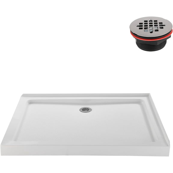 Streamline NT-376-484-LF 48 in. x 34 in. Corner Acrylic Shower Base in Glossy White with Left Drain, Drain Included