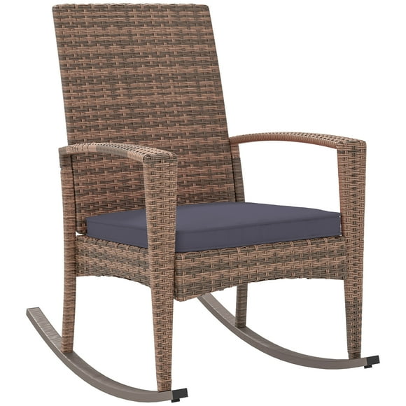 Outsunny Outdoor PE Rattan Rocking Chair with Cushion Dark Blue