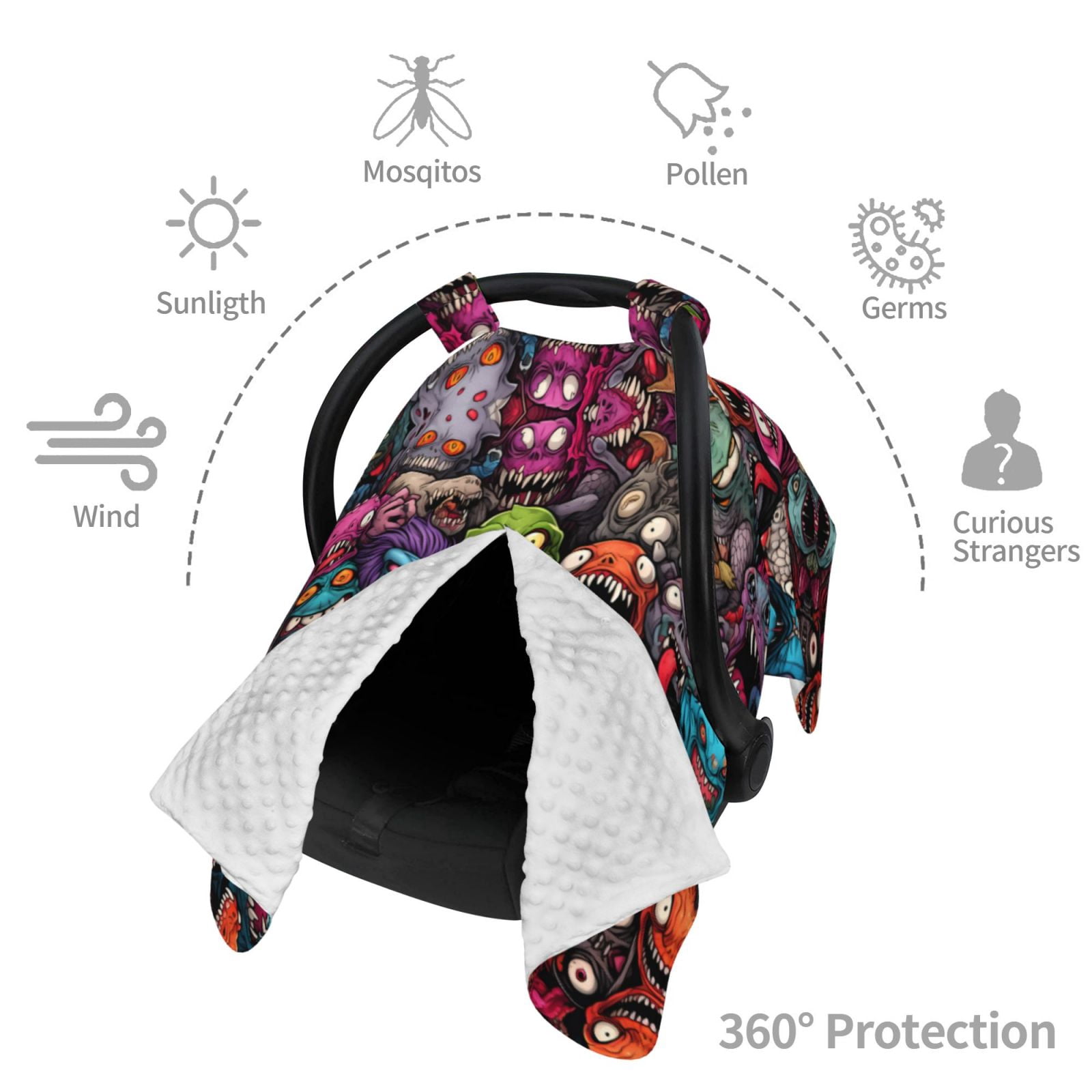 Car Seat Cover Baby - Monstrous Cartoon Characters Breathable Infant Car Seat Cover for Baby Carseat, Lightweight Comfort Baby Essentials Must Haves Newborn Stuff for Girl Boy