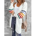 thumbnail image 4 of Women's White Striped Balloon Sleeve Cardigan, 4 of 31