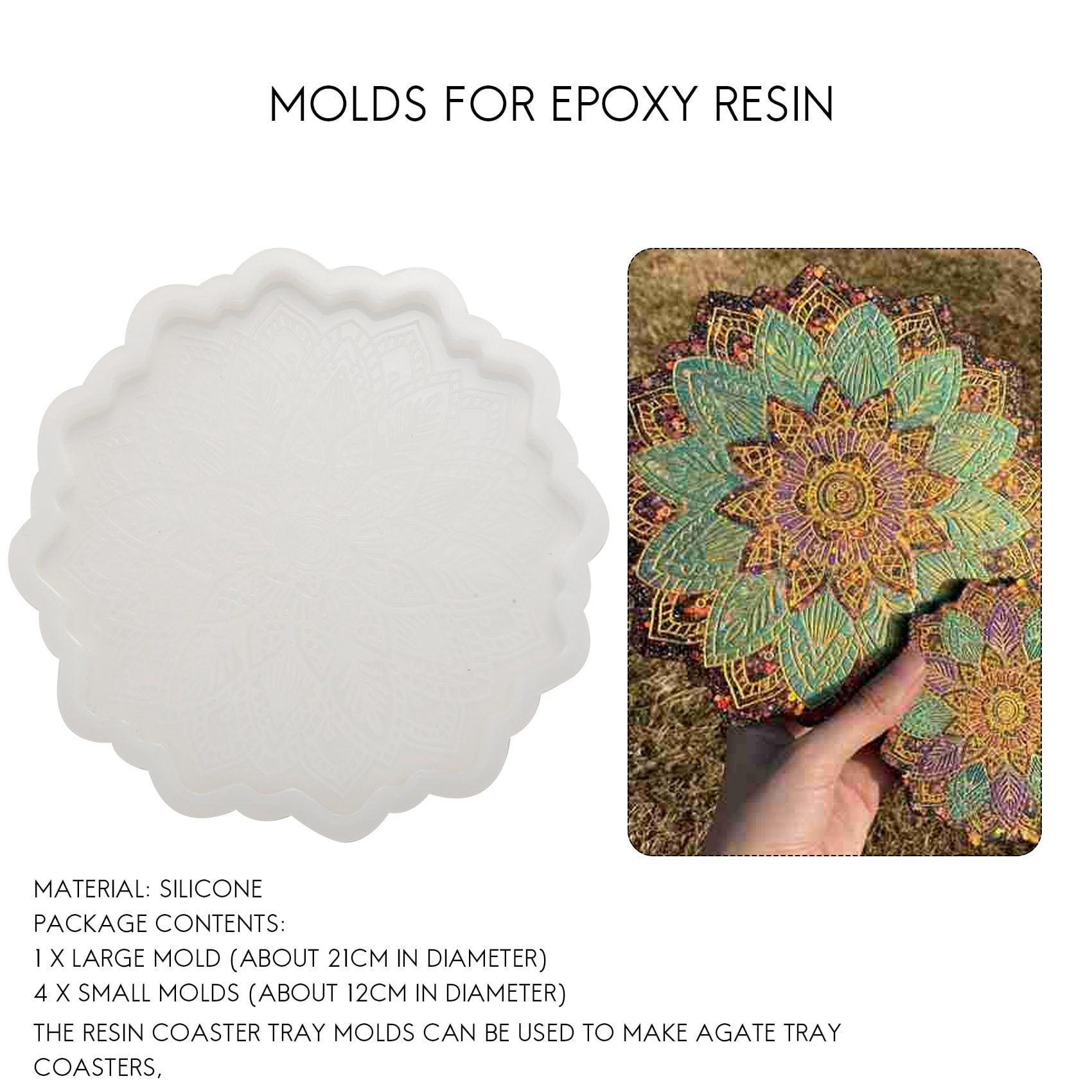 SNOWINSPRING 5 Pcs Mandala Coaster Resin Molds,Tray Molds for