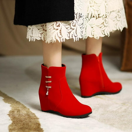 

Winter Boots for Women- Casual Christmas Gifts Wedges Chunky Heel Women s Ankle Boots Red 43