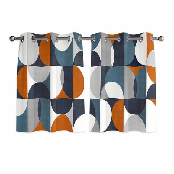 Navy Blue Kitchen Curtains Short 54 Inch Length, Middle Century Modern Geometric Abstract Art Grommet Top Bedroom Living Room Curtains, Light Filtering Cafe Curtain Drapes 2 Panels Set 84''x54''