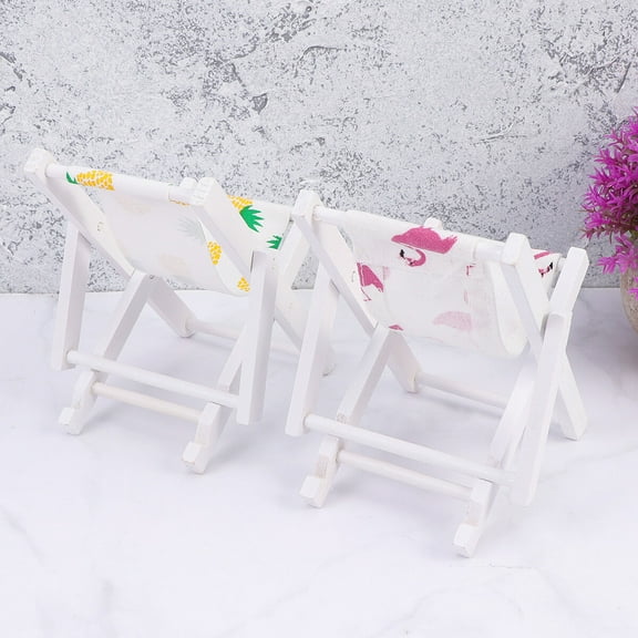 GOOHOCHY 2 Pcs Mini Wood Beach Chair Mediterranean Style Pineapple Flamingo Pattern White for Beach Use