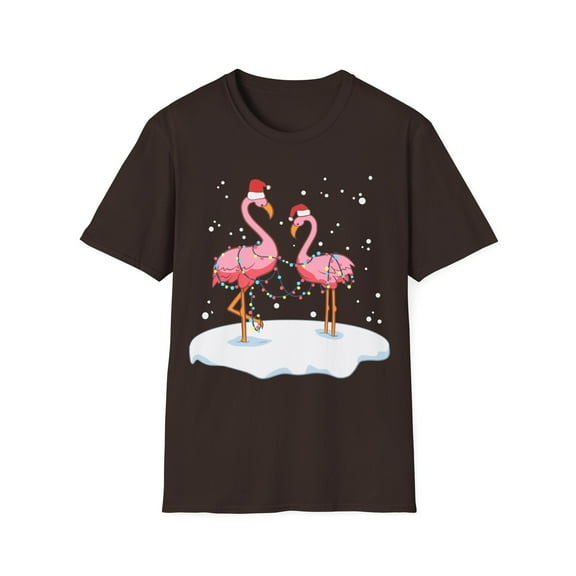Pink Flamingo Christmas Lighting Xmas Tree Santa Hat Novelty Unisex T-Shirt