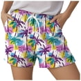 thumbnail image 5 of felwors Women's Palm Tree Print Shorts Elastic Drawstring Waist Summer Beach Vacation Casual Shorts with Pockets (Light Purple, M), 5 of 5