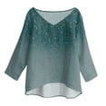 thumbnail image 4 of Womens Tops Casual 3/4 Length Sleeve Mint Green V Neck T Shirts Women Linen Floral Print Tshirt Dressy Casual Blouse Plus Size Tops Elbow Sleeve Tops Tees & Blouses, 4 of 7