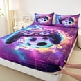 thumbnail image 3 of Manfei Gamepad Game Lovers Twin Sheet Sets,Geometric Honeycomb Hexagon Twin Fitted Sheet,Purple Black Flat Sheet For Boys Kids,Ultra Soft Home Decor,3-Piece, 3 of 7