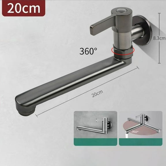 Extended Wall Mounted Single Cold Kitchen Sink Mop Pool Faucet Rotatable