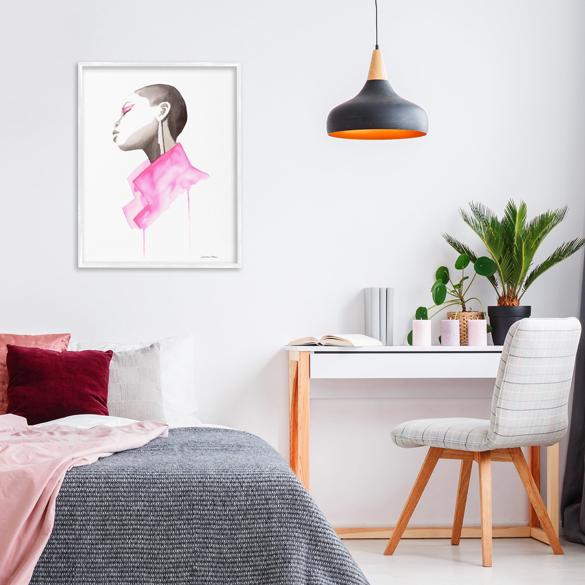 Stupell Industries Pink Jacket Elegance Portrait White Framed Giclee Art, design by Simone Elum