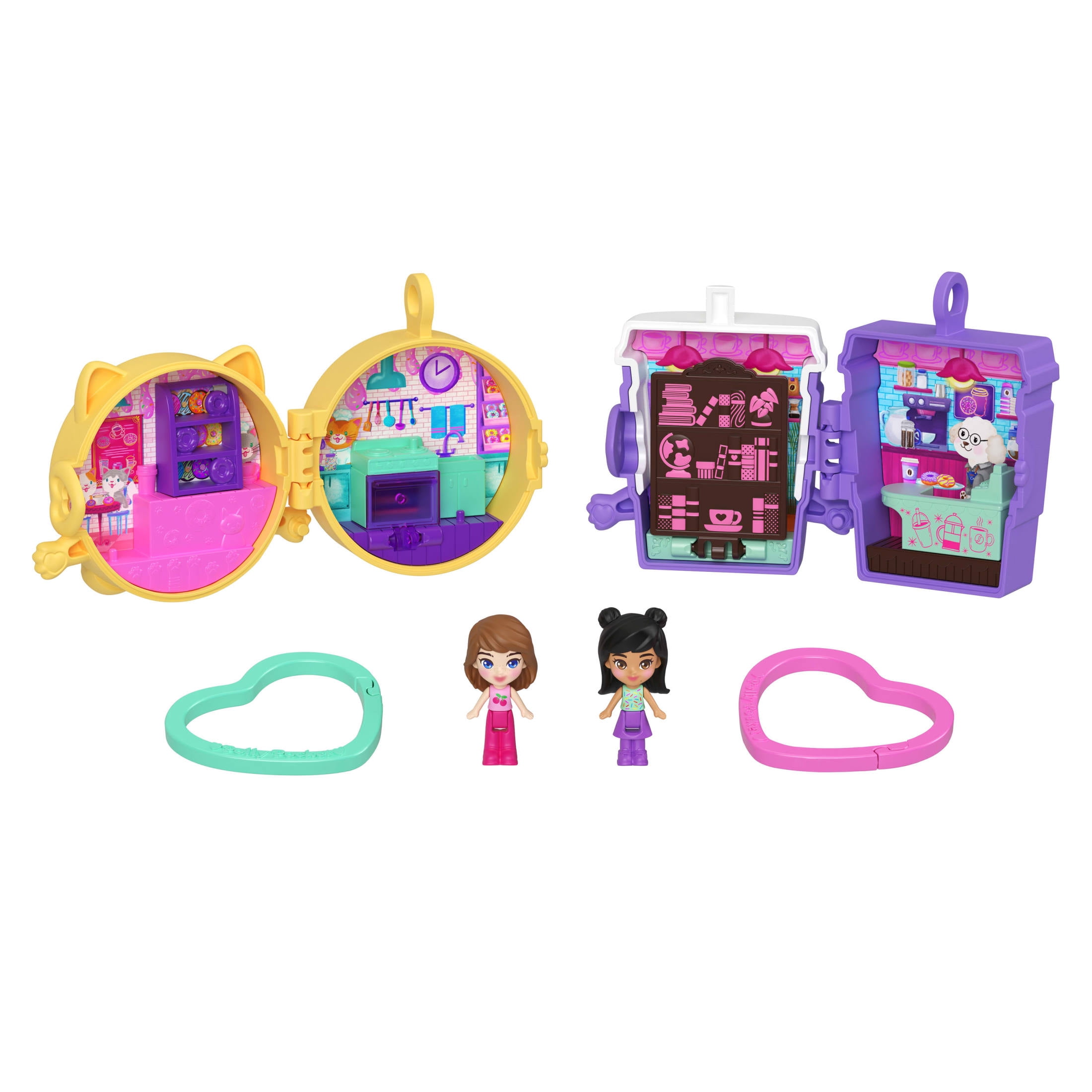 Polly Pocket Doll & Mini Compact Duo, Food-Themed Micro Playsets with 2 Dolls & 2 Keychain Clips