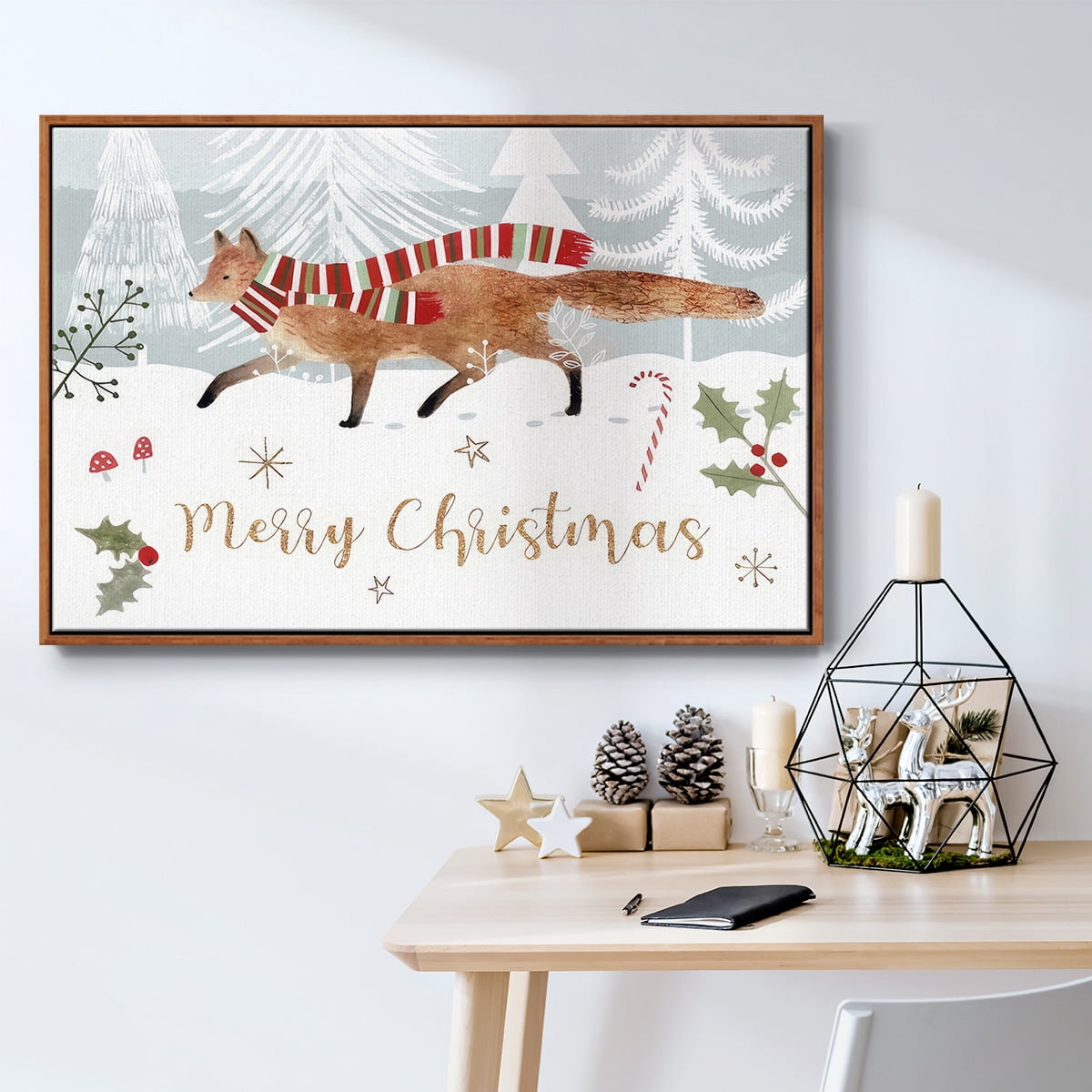 Woodland Christmas Collection A - Framed Gallery Wrapped Holiday Canvas - 17 x 25 - Rosewood Frame