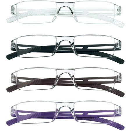 4 Pairs Reading Glasses, Blue Light Blocking Glasses, Computer Reading Glasses for Women and Men, Fashion Rectangle Eyewear Frame(4 Colors, +2.50 Magnification)