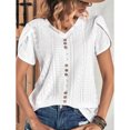 thumbnail image 3 of Camiseta con cuello en V para mujer, mangas cortas de pétalos, botón frontal, blusas sueltas informales caladas, blanco XXL, 3 of 6