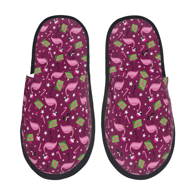 Fotbe Festive Flamingos Pantuflas Peludas para Mujer con Estampado, Zapatillas de Peluche, Zapatos de Invierno para Casa, Uso Interior y Exterior-Medium