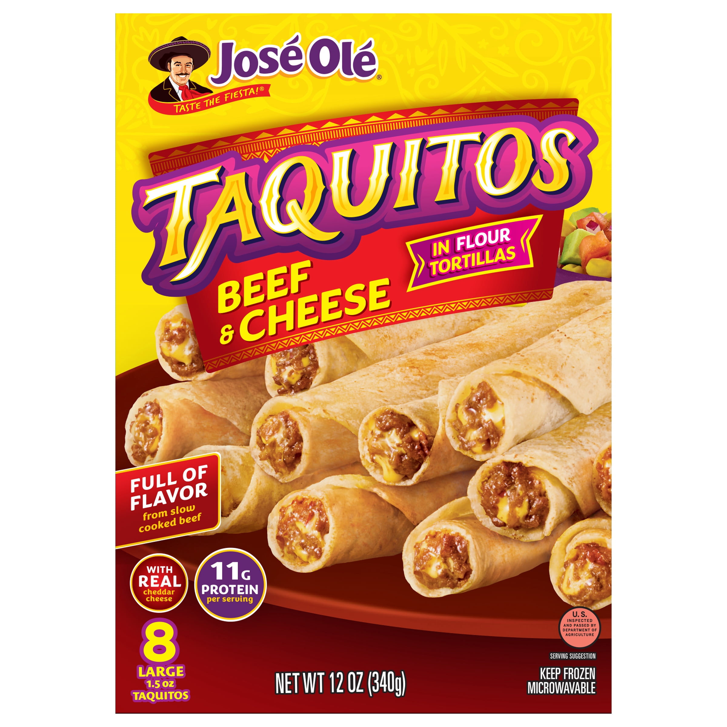 Jose Ole Beef & Cheese Flour Taquitos, Frozen Mexican Food, 12 oz, 8 Count