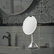 simplehuman 8 Round Sensor Makeup Mirror with Touch-Control Dual Light Settings, 5x Magnification, Rechargeable and Cordless, Brushed Stainless Steel
