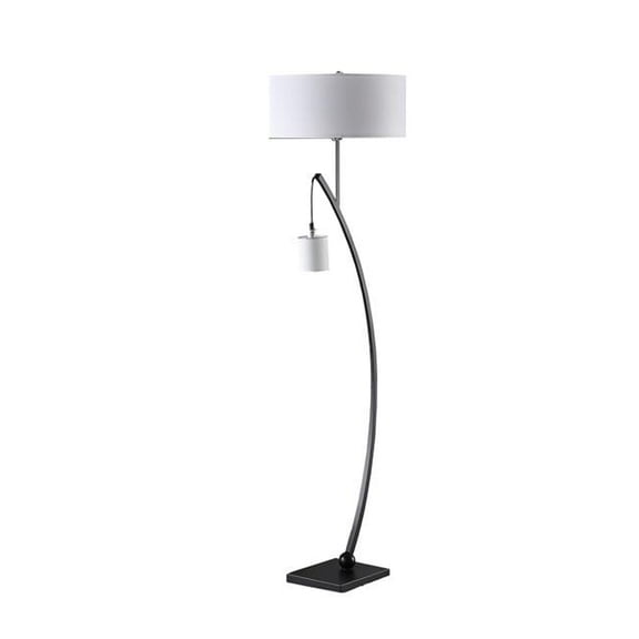 59 in. Matte Black Dual Arc Floor Lamp with White Drum Shade