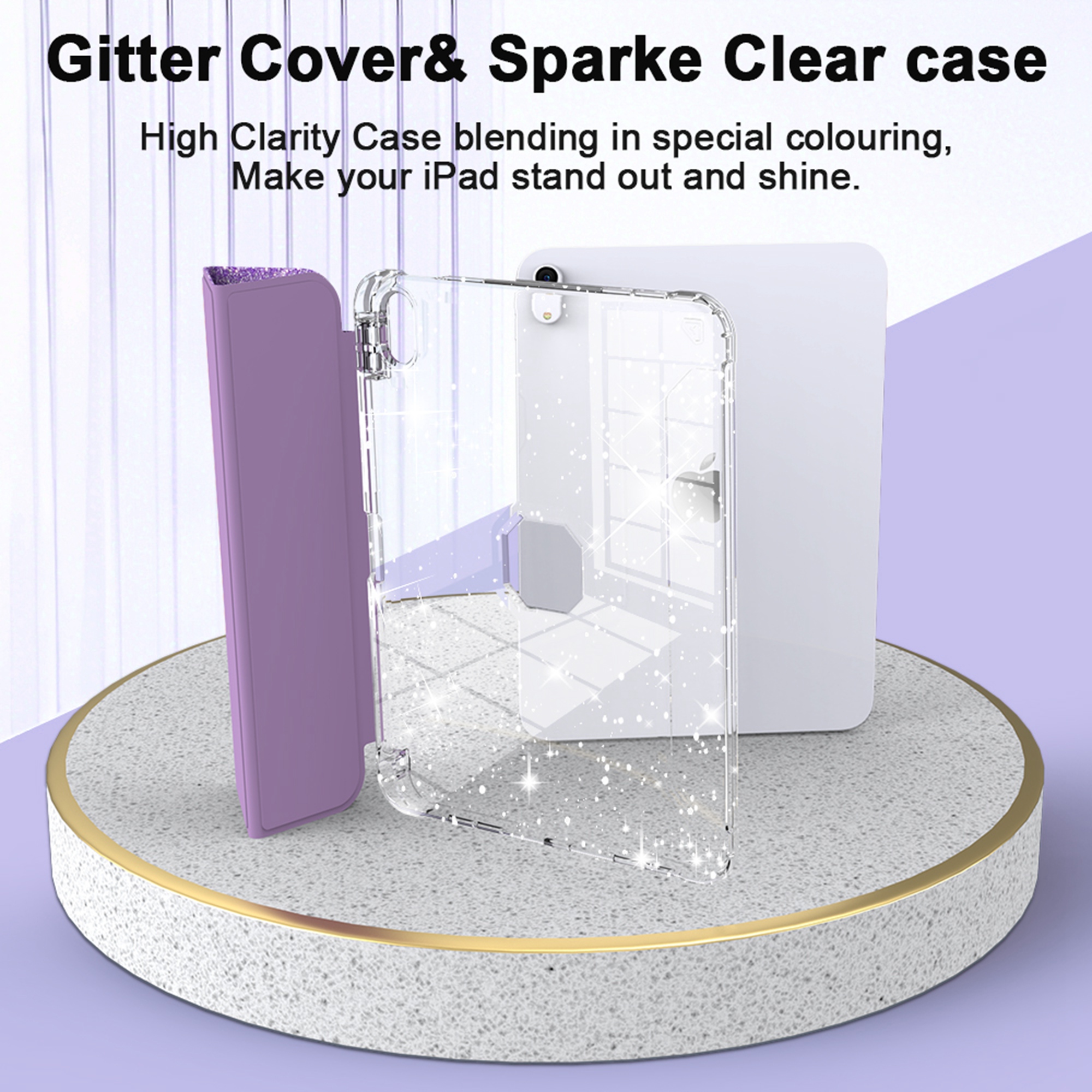 Dteck Smart Case for iPad iPad (A16) 11th Generation 11-inch 2025, iPad 10th Generation 10.9-inch 2022,Glittering Sparkly Shockproof Cover with Sparkly Crystal Clear Back and Pencil Holder,Purple