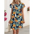 thumbnail image 6 of Women's Summer Dresses Ruffle Sleeve Round Neck Loose Swing Sundresses with Pockets Plain/Print Tropical Flowers M, 6 of 7