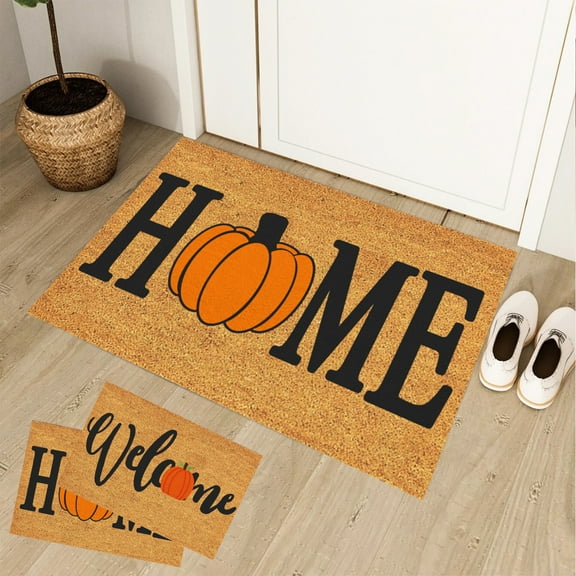 Fall Pumpkin Door Mat, Welcome Home Thanksgiving Autumn Decorative Doormat Farmhouse Rustic Floor Rug Home Mat for Home Indoor Outdoor
