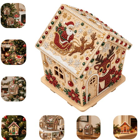 3D Wooden Christmas House DIY Diamond Painting Kit DIY Handicraft Christmas Ornament Home Wall Tree Decor Festive Gift for Craft Enthusiasts K