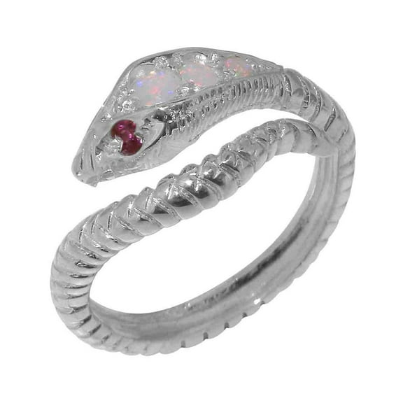 LBG British Made 925 Sterling Silver Natural Opal & Ruby Womens Band Ring - 33 size options - Size 10