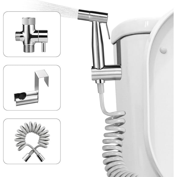 LIVINGbasics Handheld Bidet Sprayer, Stainless Steel Bidet Toilet Water Spray with 78.74 inch Spring Hose and Wall Bracket for Toilet