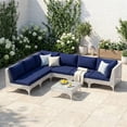 thumbnail image 3 of RADIATA Outdoor BOHO Furniture Set | All-Weather PE Wicker Patio Conversation Set | Modular Outdoor Sectional BOHO Sofa with Coffee Table | White Wicker Sectional Sofa with Navy Blue Cushion, 3 of 9